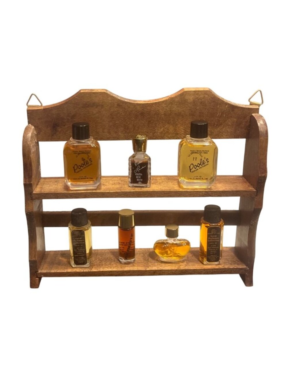 Vtg Wooden Miniature Wall Rack With 7 Mini Fragrances